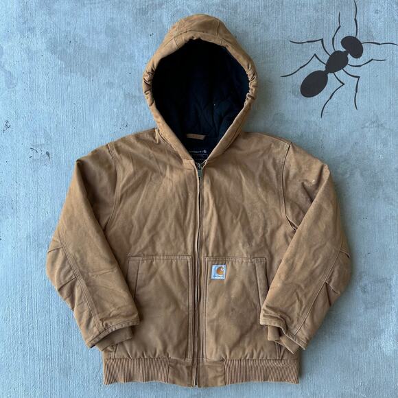 Vintage Y2K Carhartt YOUTH brown hooded work wear jacket - Picture 1 of 9